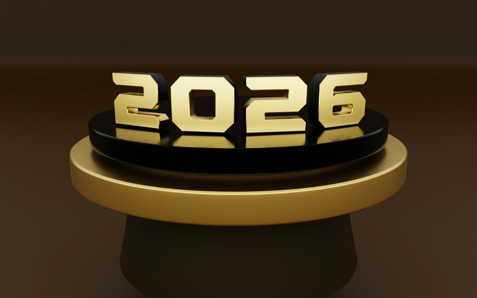Golden year 2026 displayed on podium