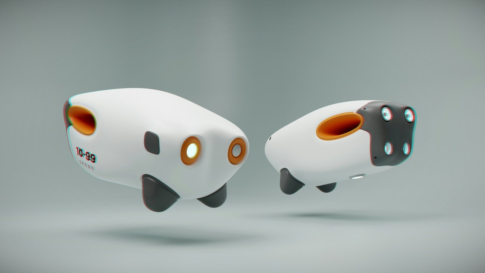 A couple of white and black objects on a gray background