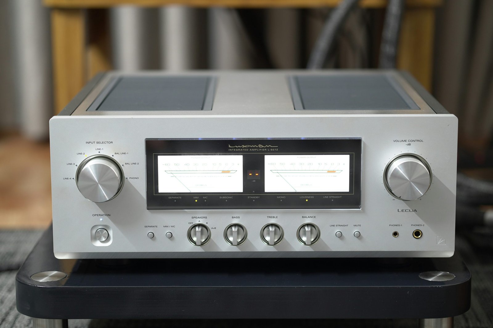 Silver audio amplifier with two vu meters