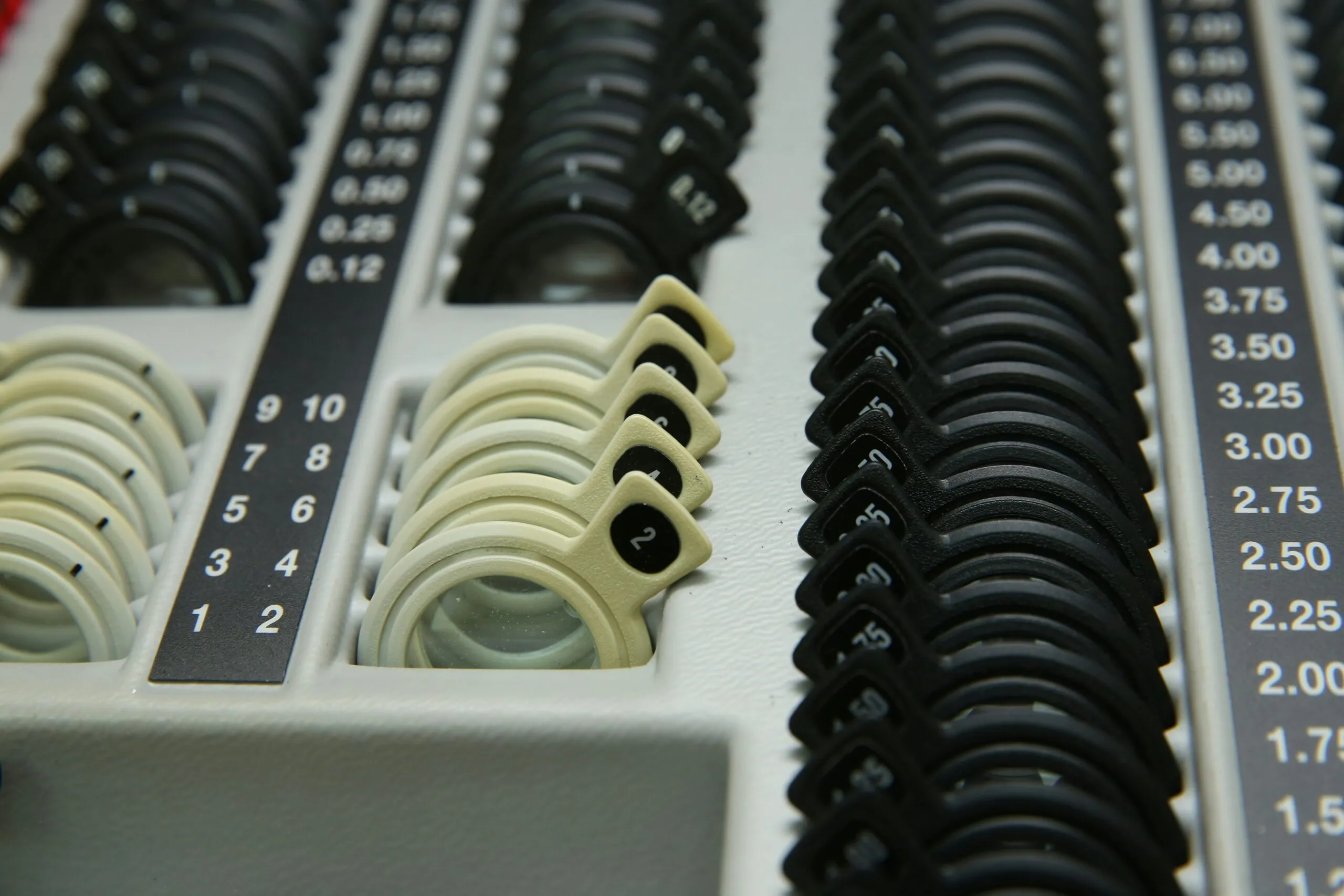 a row of black and white numbers and numbers on a table