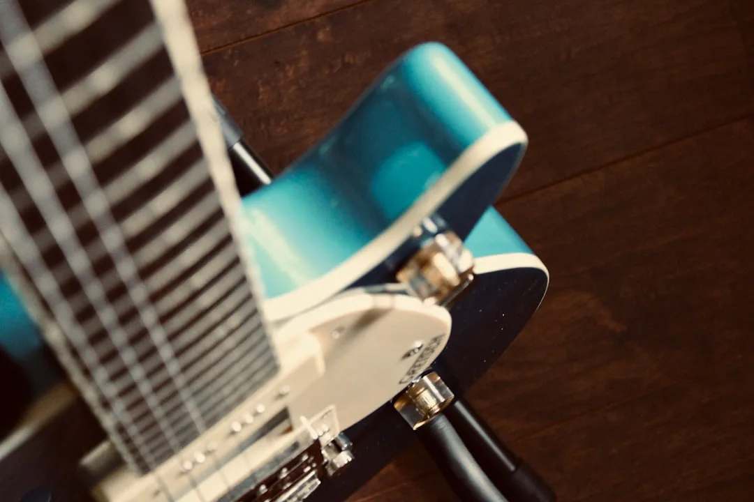 a close up of a blue and white chair