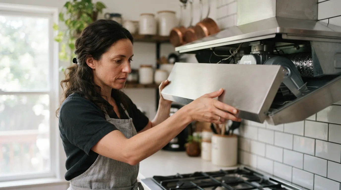 a person removing the top panel of a kitchen appliance