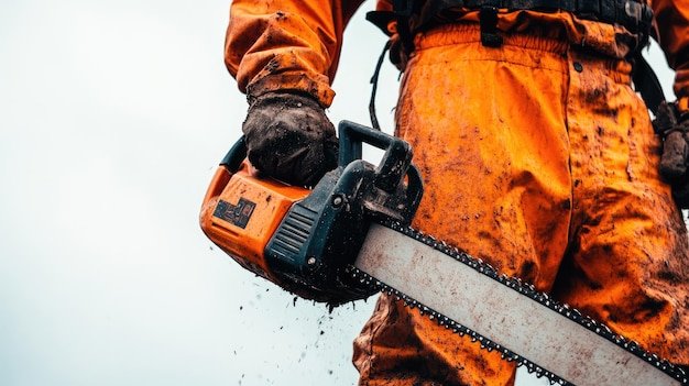 Guy With Chainsaw Professional Logger in Safety Gear with Chainsaw for Timber Work