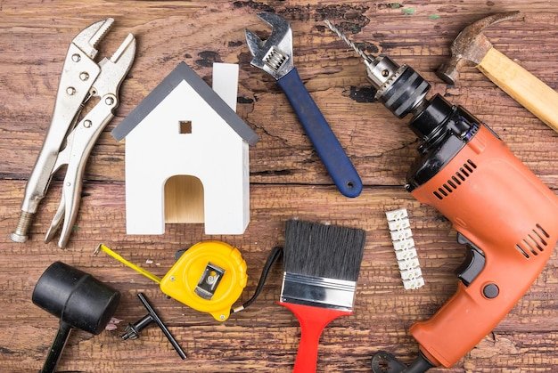 High angle view of tools on table