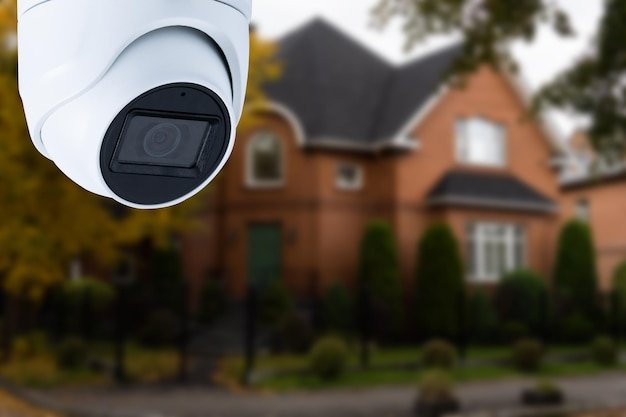 Security camera and private house on the background