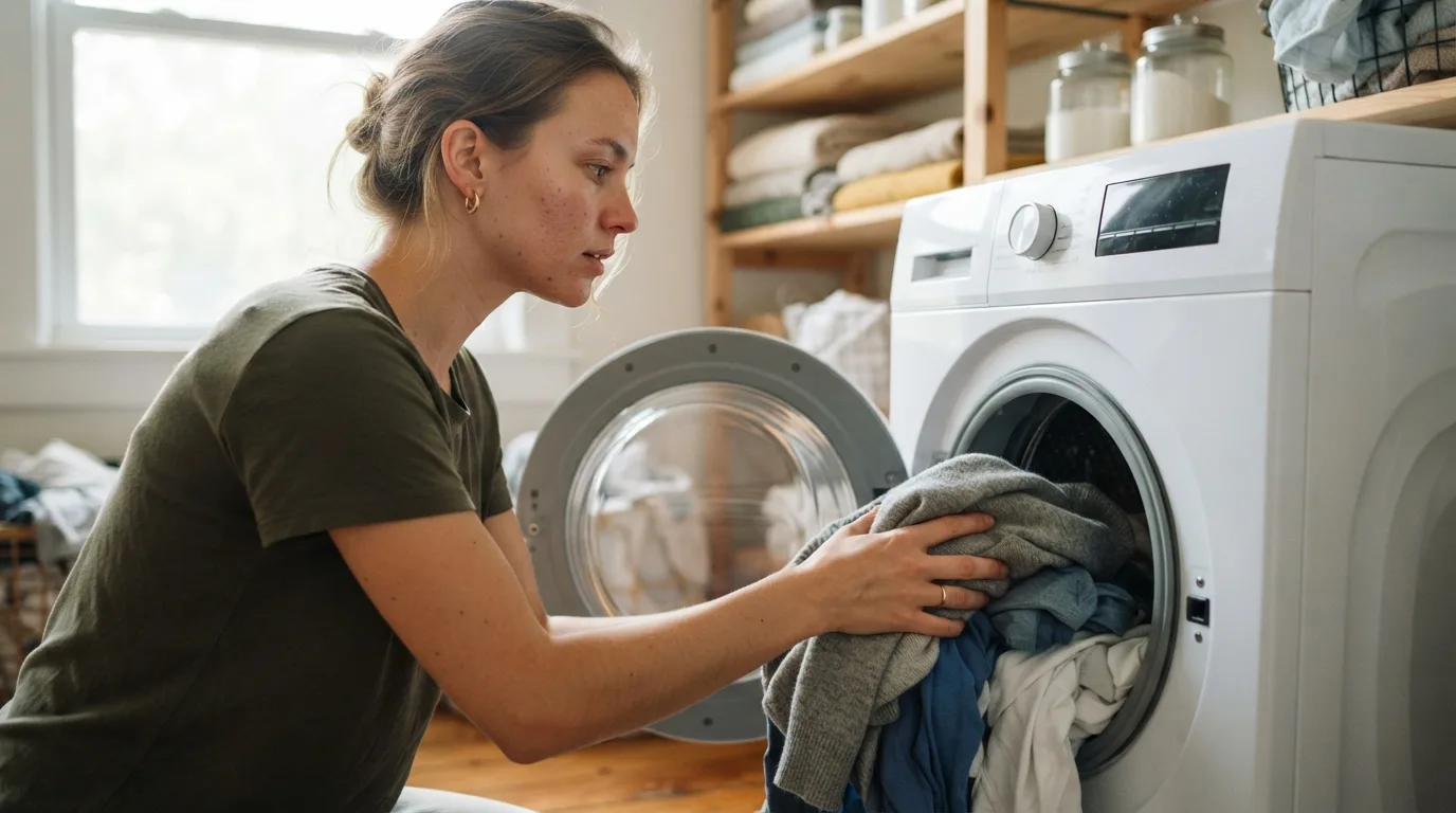a person loading clothes into a modern washing machine
