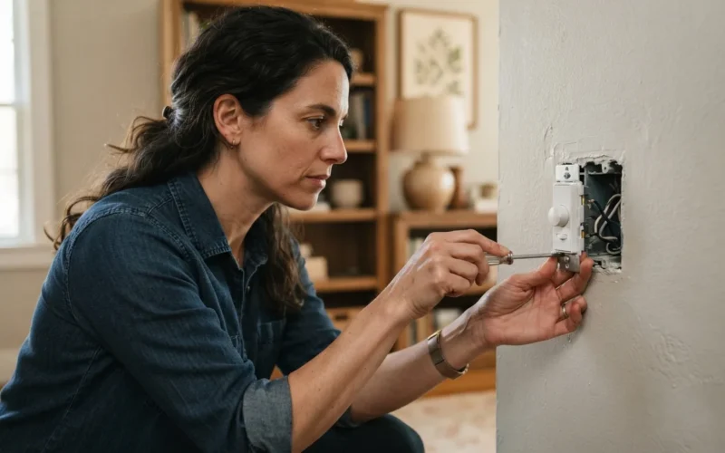 a person installing a dimmer switch on a wall