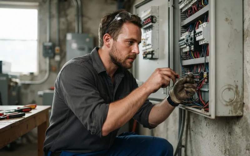 an electrician working on an electrical panel