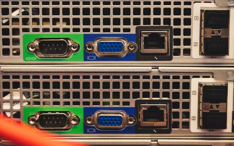Detailed view of Ethernet and VGA ports on a server highlighting connectivity features.