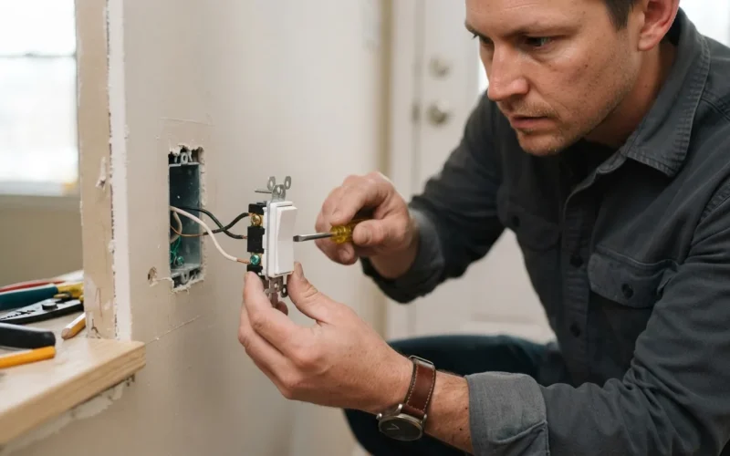 a person installing a rocker switch with wires