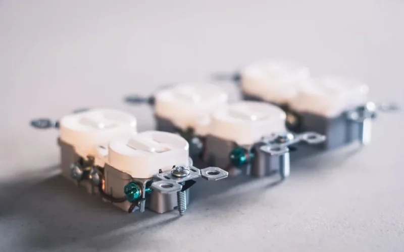 A detailed close-up of electrical outlets. Perfect for construction and electrical use themes.